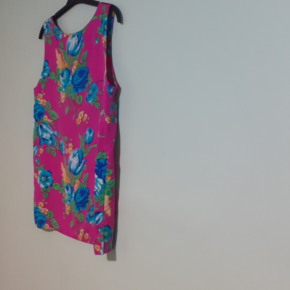 Silk blouse, 100% SILK Sleeveless Tank in Fuchsia Pink Floral print comb - Picture 3 of 3